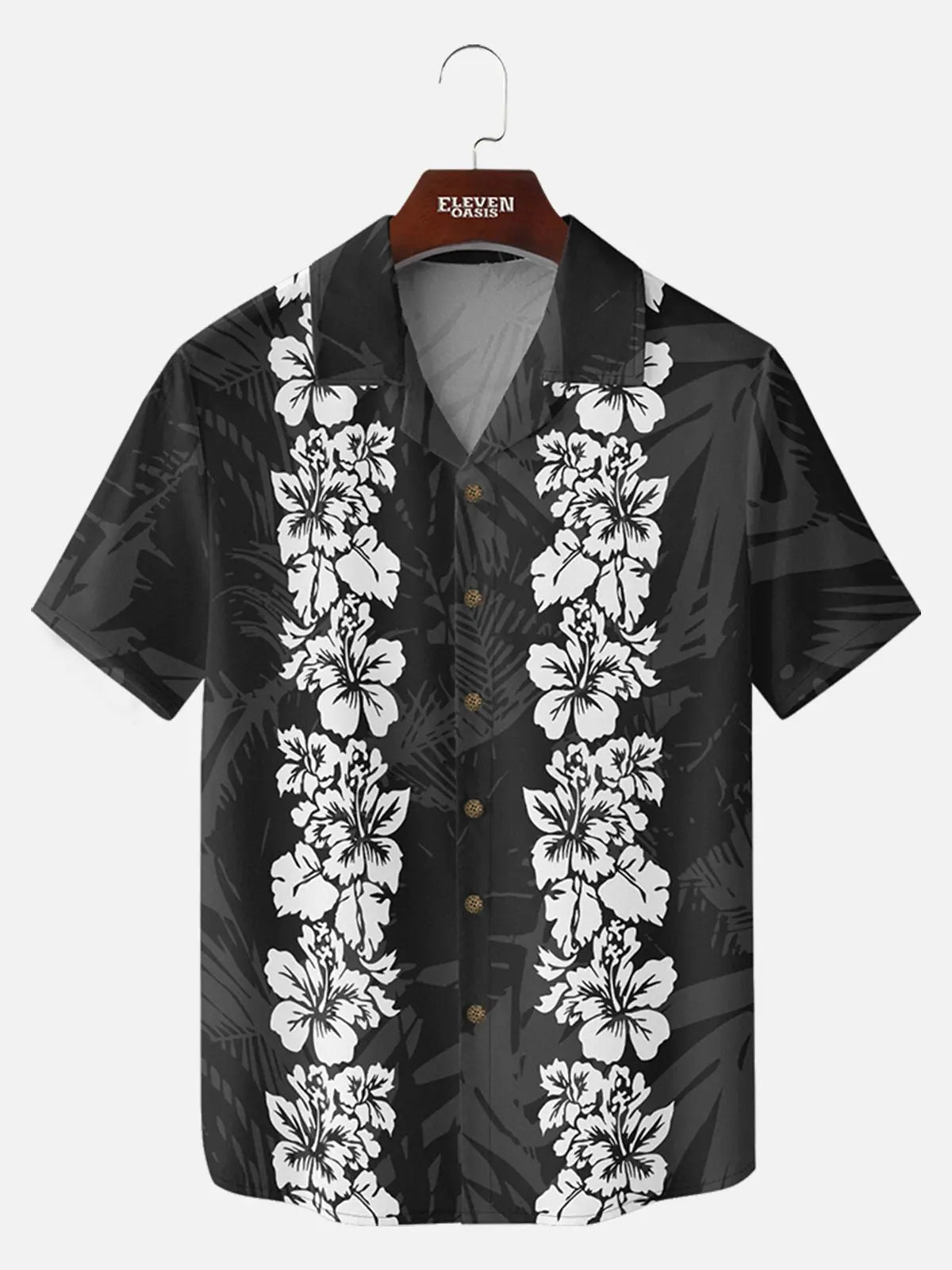 Men's Classic Hibiscus Panel Hawaiian Short Sleeve Shirt ElevenOasis