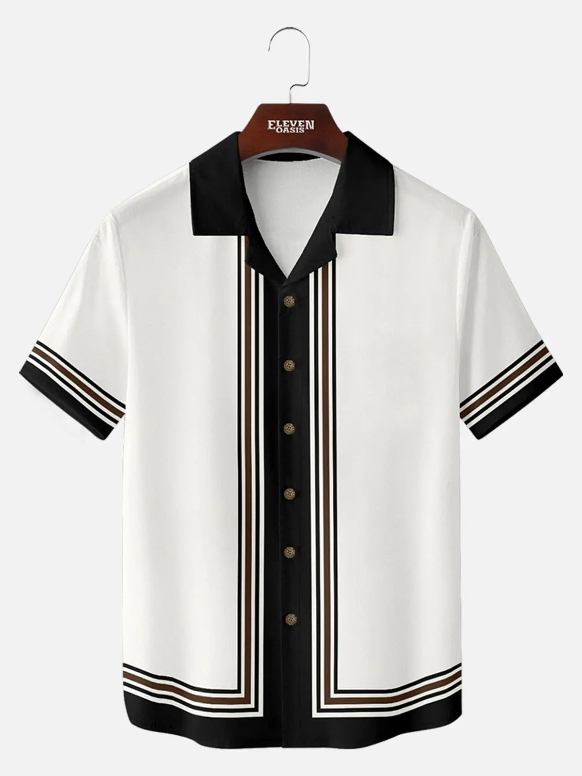Men's Classic Vertical Stripe Bowling Short Sleeve Shirt ElevenOasis
