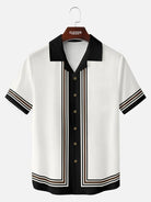 Men's Classic Vertical Stripe Bowling Short Sleeve Shirt ElevenOasis