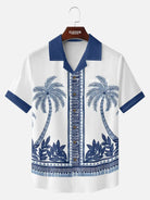 Men's Blue Palm Tile Panel Short Sleeve Shirt ElevenOasis