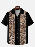 Men's Leopard Print Panel Bowling Short Sleeve Shirt 