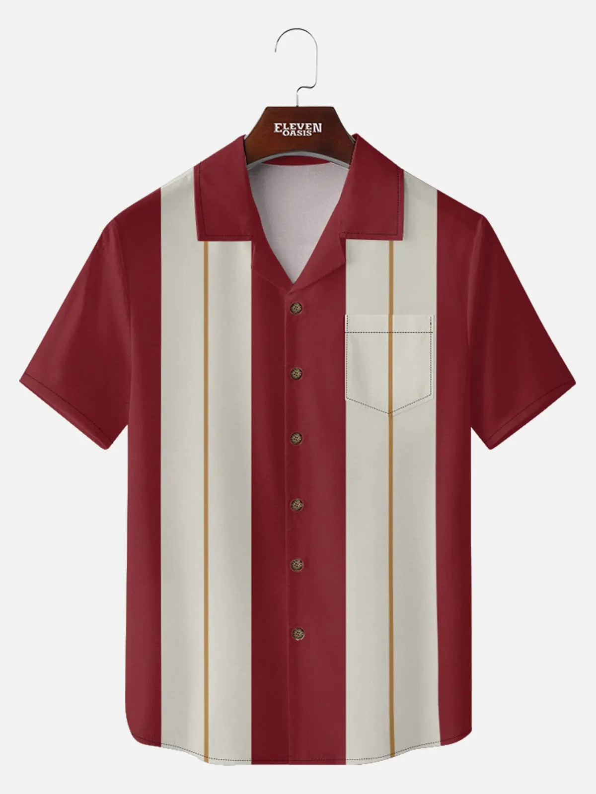 Men's Retro Pinstripe Bowling Short Sleeve Shirt ElevenOasis
