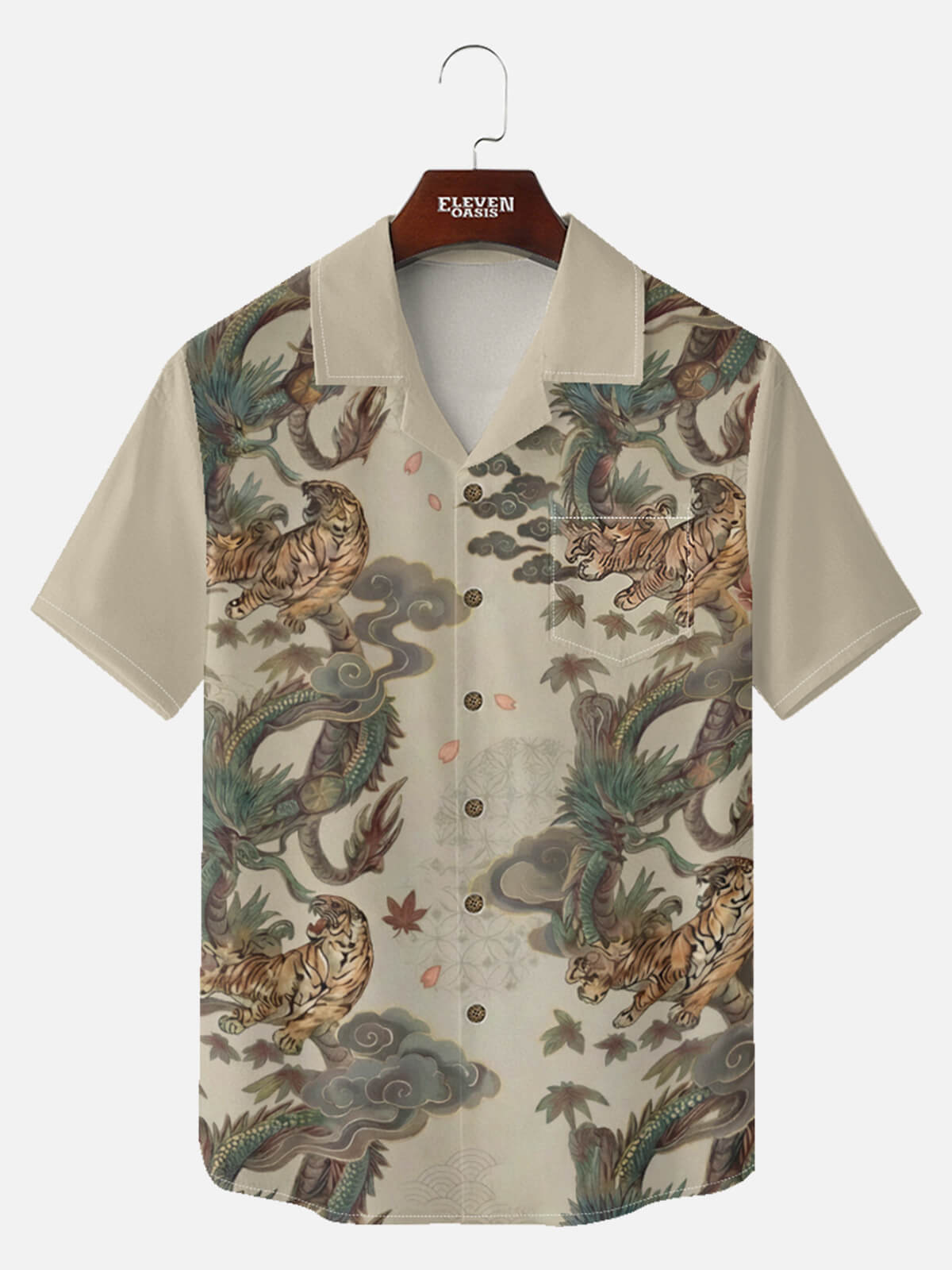 Tall Men's Japanese Tiger & Dragon Mist Short Sleeve Shirt Eleven Oasis