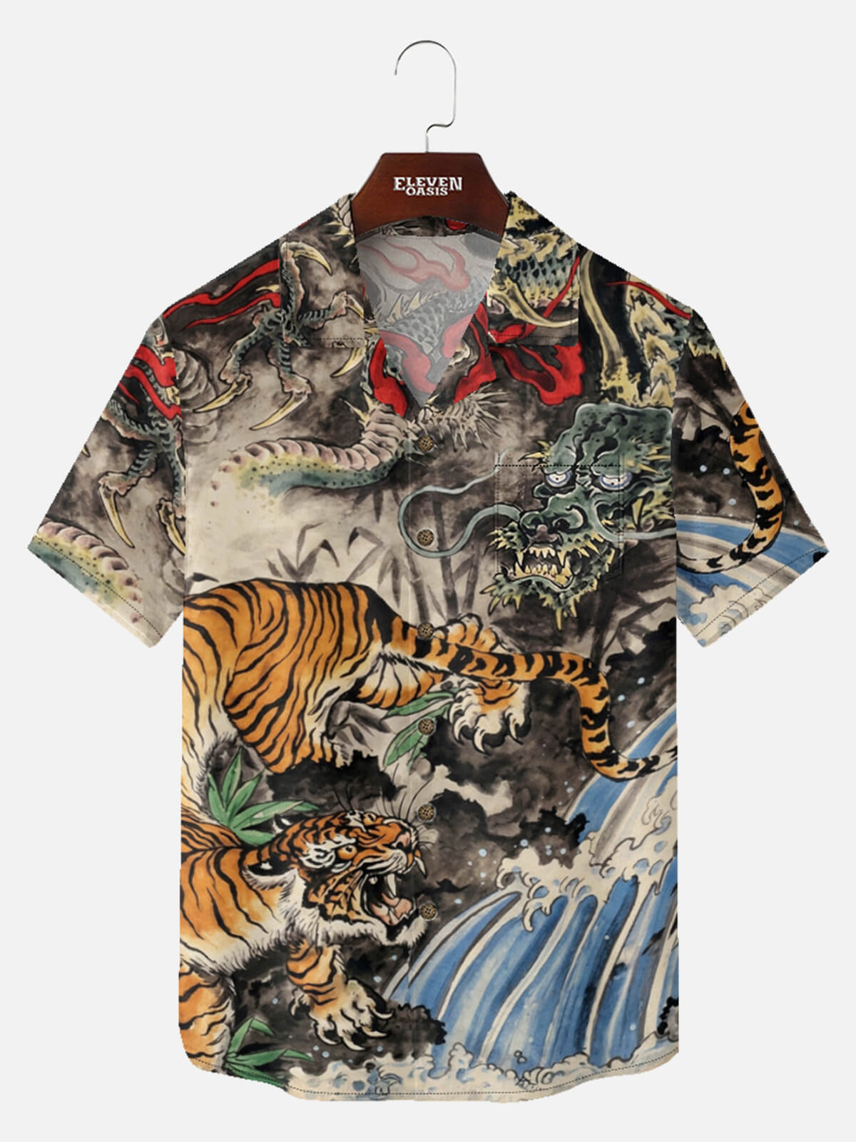 Men's Japanese Dragon & Tiger Short Sleeve Shirt Eleven Oasis
