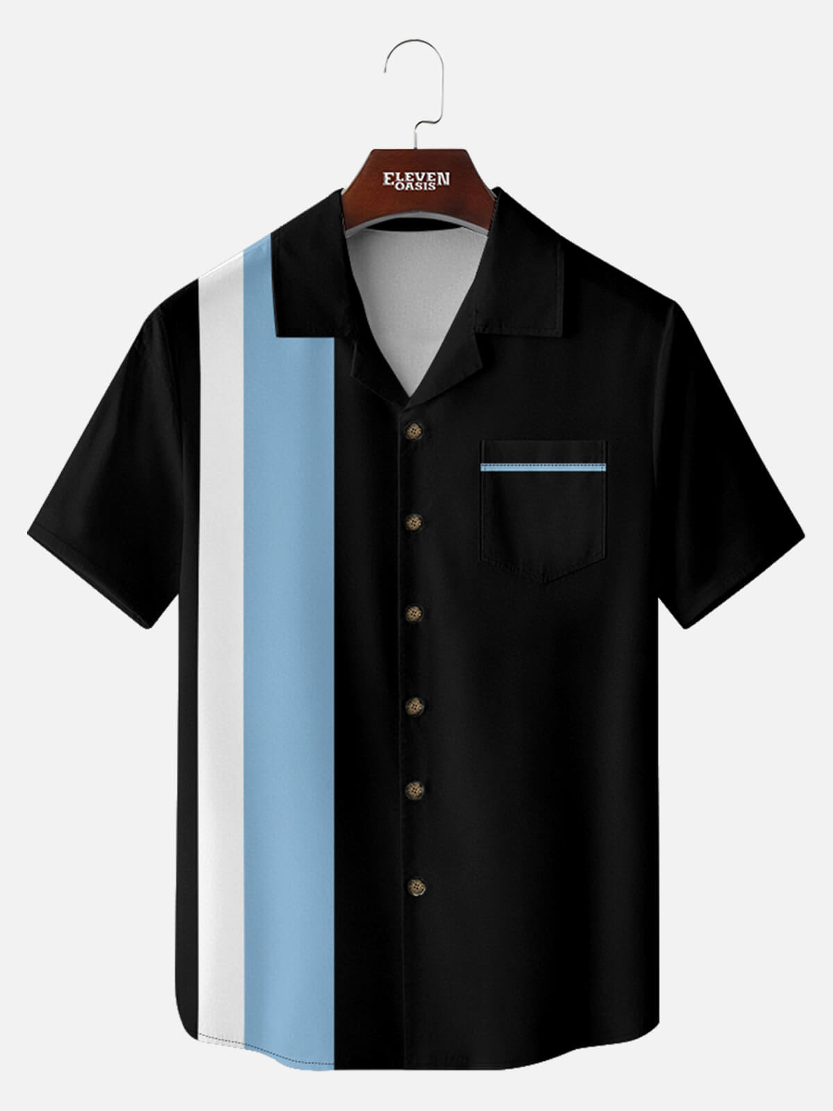 Tall  Men's Retro Accent Stripe Panel Short Sleeve Shirt Eleven Oasis