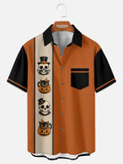 Tall Men's Vintage Skull and Pumpkin Halloween Short Sleeve Shirt Eleven Oasis