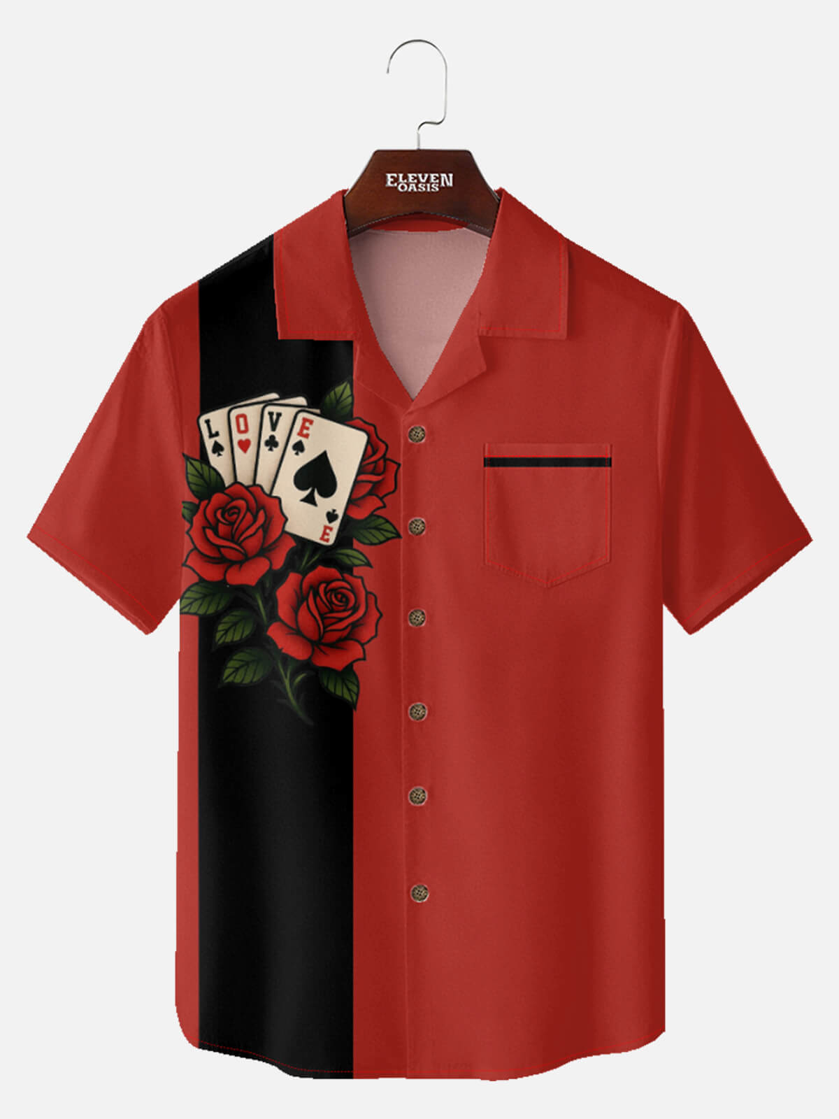 Tall Men's Love Card Rose Panel Short Sleeve Shirt Eleven Oasis