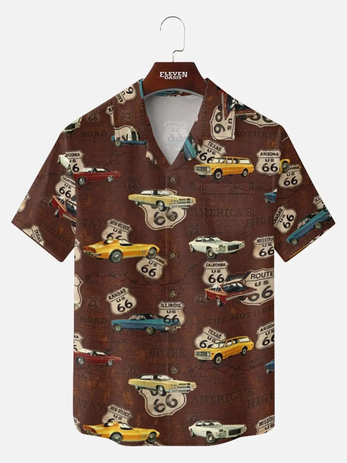 Tall Men's Route 66 Classic Car Map Short Sleeve Shirt?