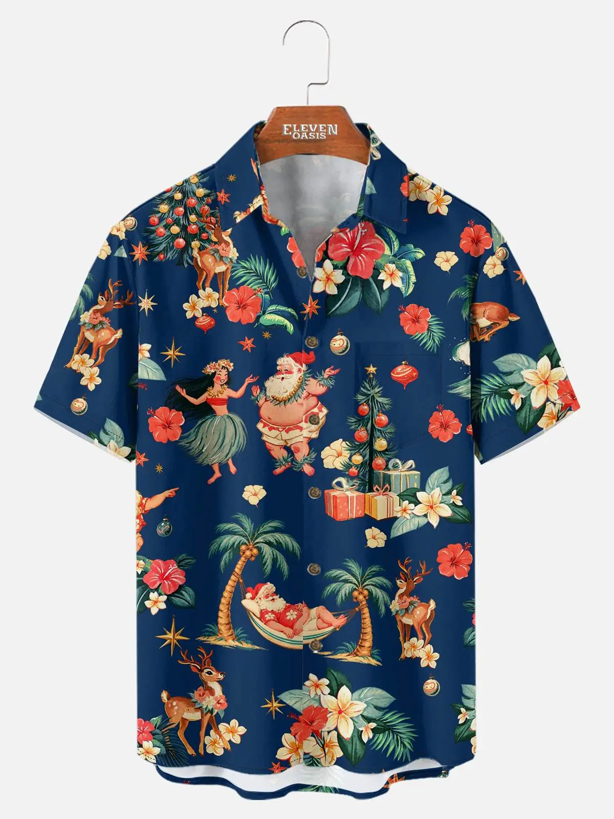 Men's Tropical Santa Luau Christmas Short Sleeve Shirt