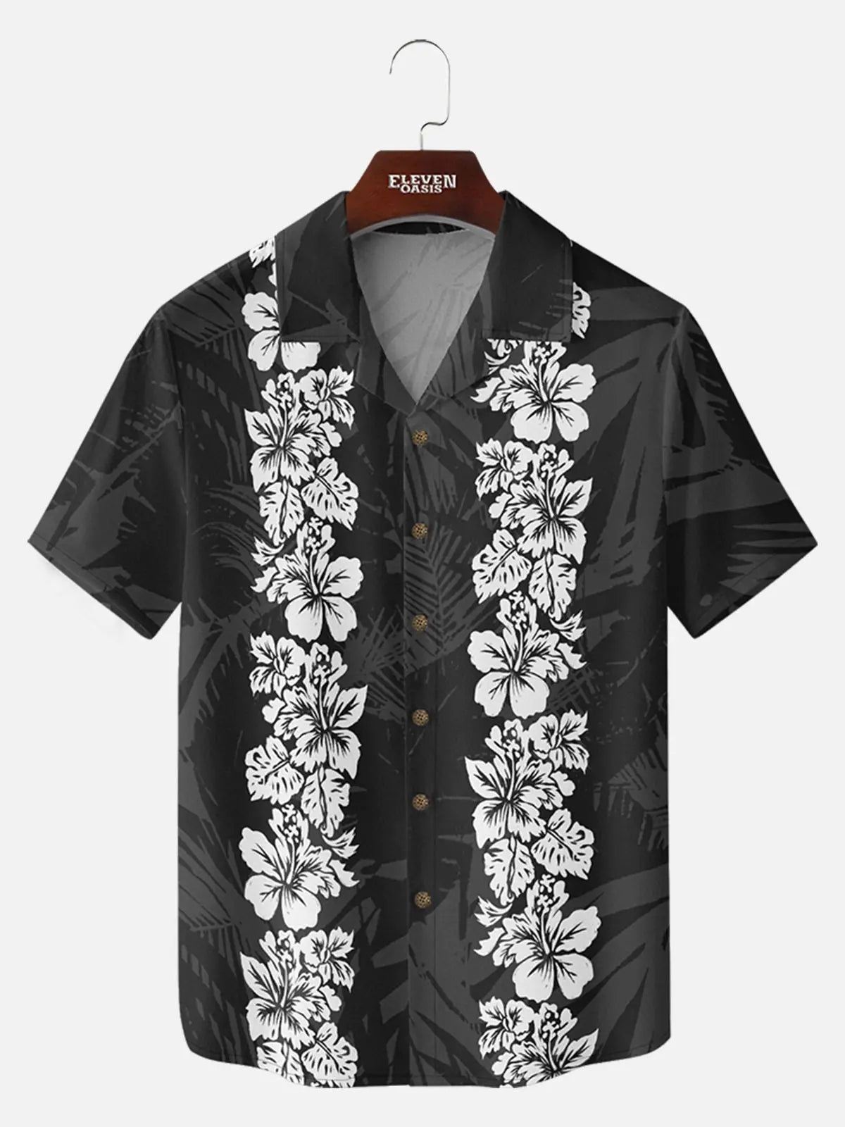 Men's Classic Hibiscus Panel Hawaiian Short Sleeve Shirt ElevenOasis
