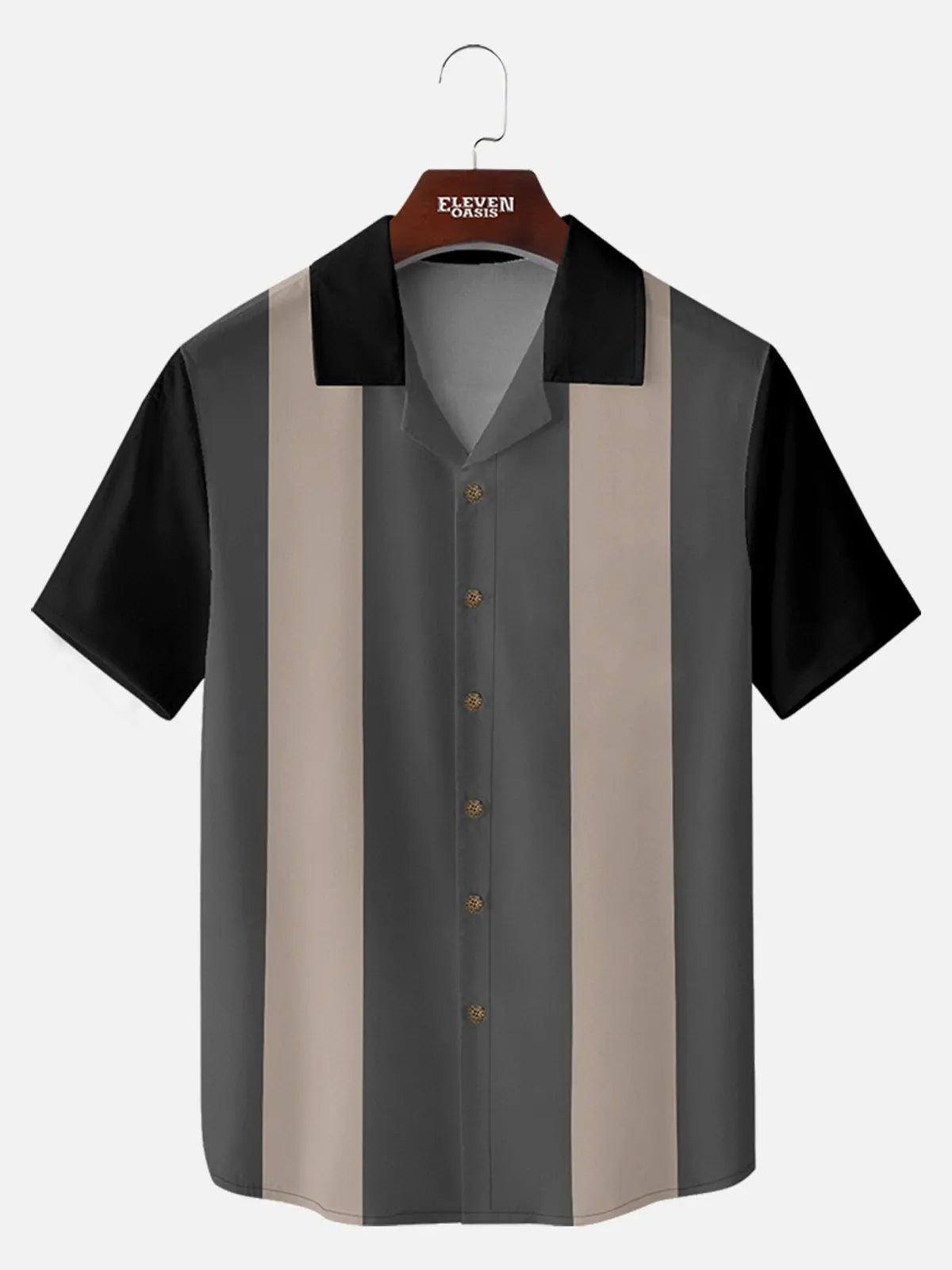 Men's Morandi Color block Panel Stripe Camp Collar Short Sleeve Shirt ElevenOasis