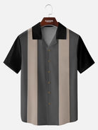 Men's Morandi Color block Panel Stripe Camp Collar Short Sleeve Shirt ElevenOasis