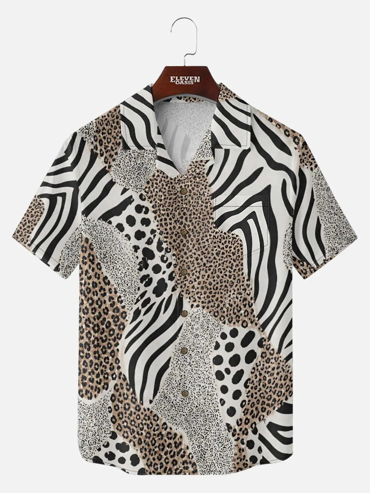 Tall Men's Mixed Animal Print Camp Collar Short Sleeve Shirt Eleven Oasis
