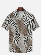 Tall Men's Mixed Animal Print Camp Collar Short Sleeve Shirt Eleven Oasis