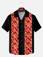 Men's Retro Geometric Panel Bowling Short Sleeve Shirt Eleven Oasis