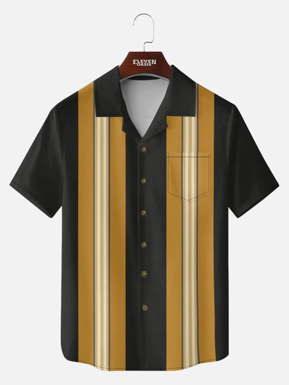 Men's Vintage Panel Camp Collar Short Sleeve Shirt ElevenOasis