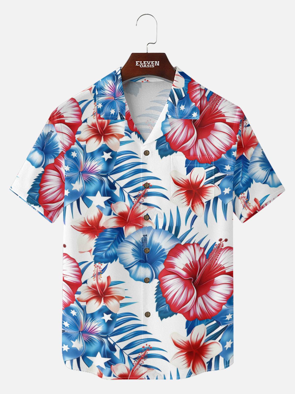 Tall Men's Patriotic Tropical Hawaiian Floral Short Sleeve Shirt Eleven Oasis