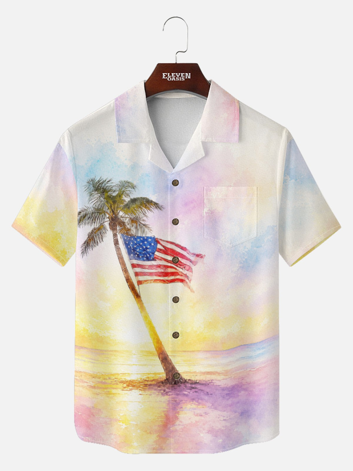 Tall Men's Coastal Americana Palm Short Sleeve Shirt Eleven Oasis
