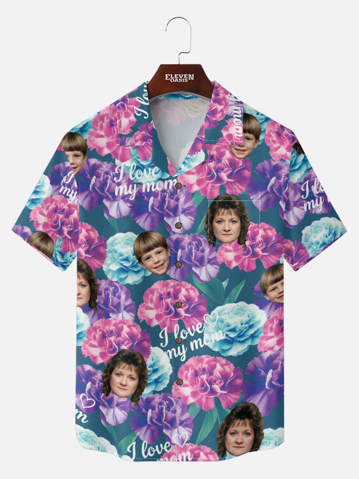 Tall Men's Custom Mom Photo Print Short Sleeve Shirt Eleven Oasis
