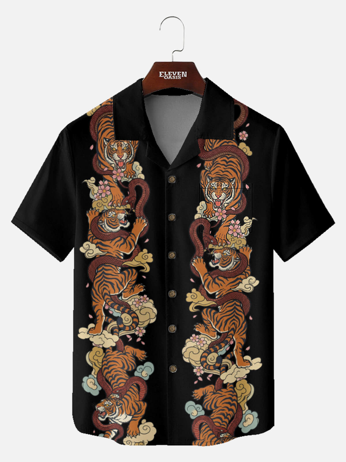 Men's Japanese Tiger & Serpent Columns Short Sleeve Shirt Eleven Oasis