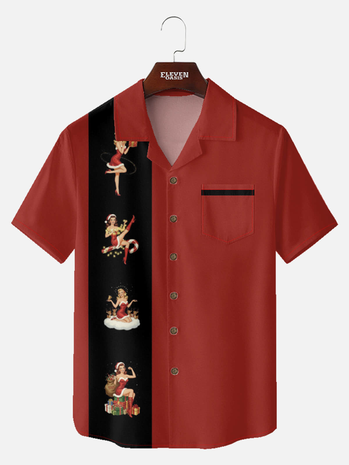 Tall Men's Pin-Up Christmas Stripe Short Sleeve Shirt Eleven Oasis