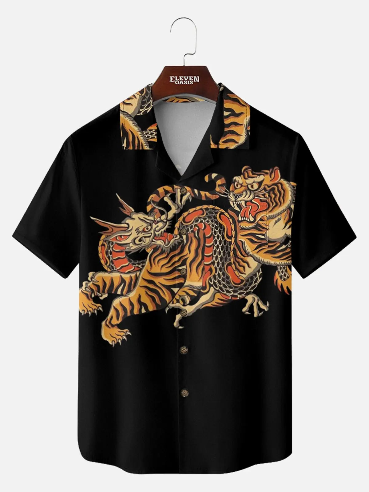 Men's Japanese Tiger & Dragon Clash Short Sleeve Shirt ElevenOasis