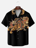 Men's Japanese Tiger & Dragon Clash Short Sleeve Shirt ElevenOasis