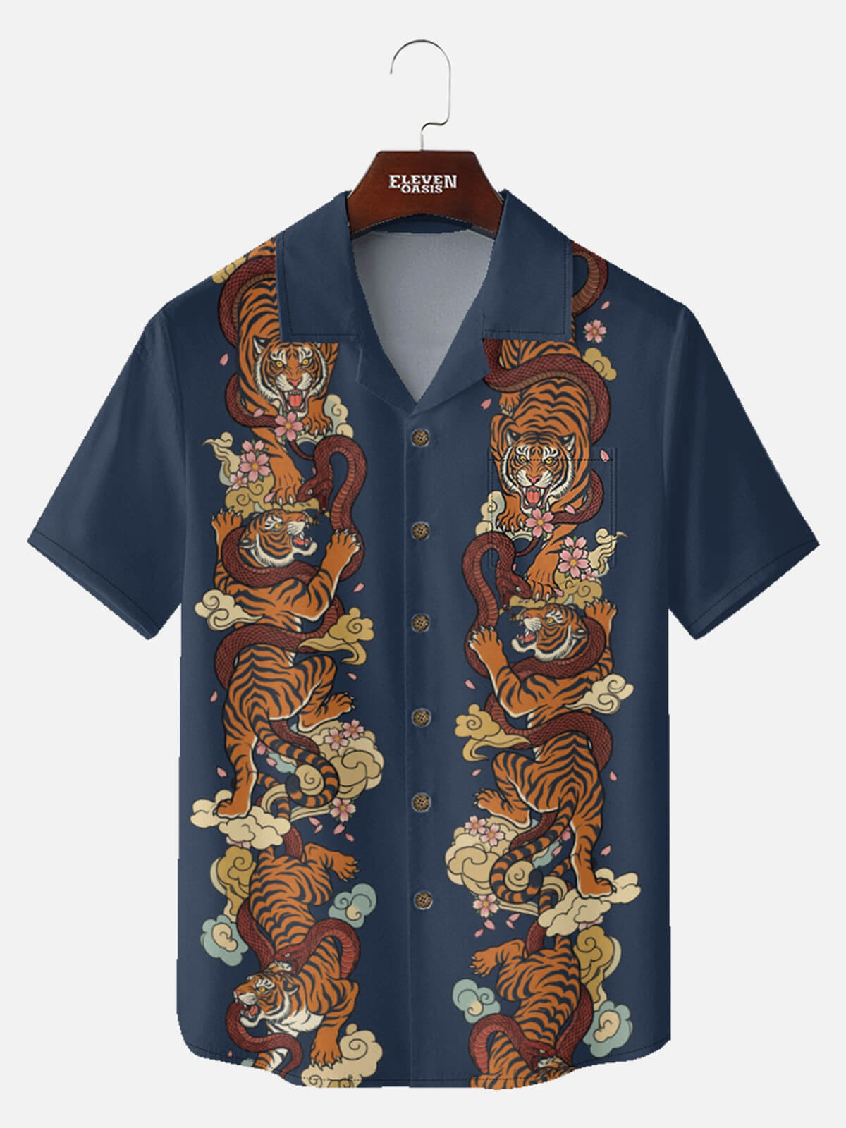 Men's Japanese Tiger & Serpent Columns Short Sleeve Shirt Eleven Oasis