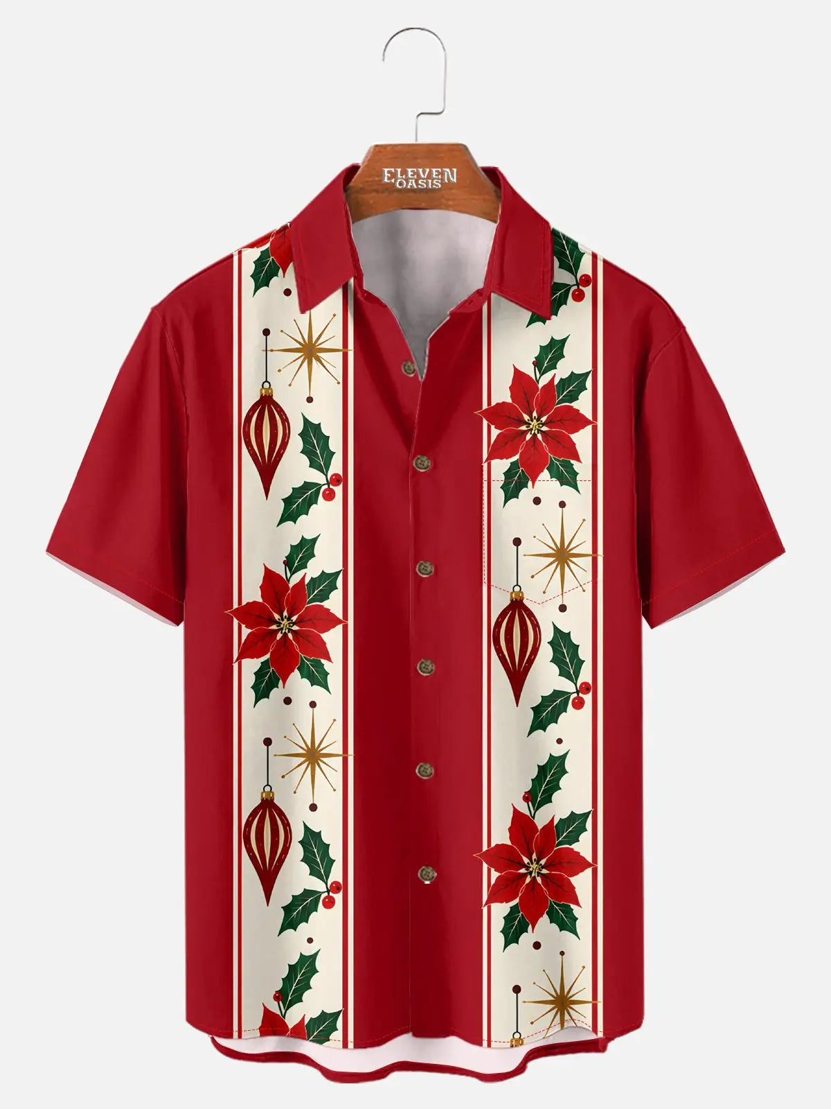 Tall Men's Poinsettia Holiday Panel Christmas Short Sleeve Shirt