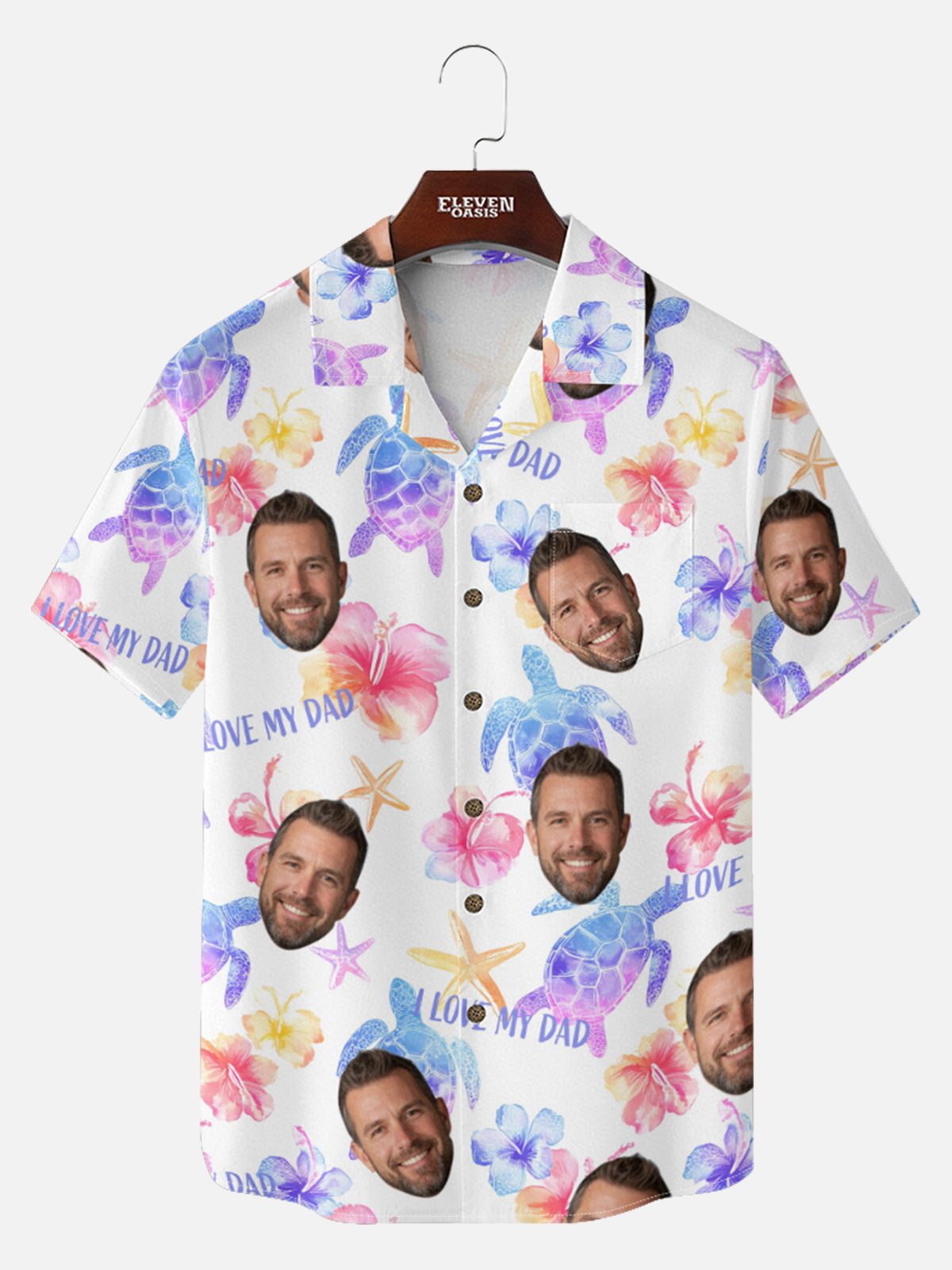 Men's Custom Face "I Love Dad" Hawaiian Short Sleeve Shirt Eleven Oasis