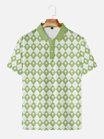 Men's Green Diamond Checkers All Over Trophy Short Sleeve Polo ShirtMens short sleeve shirts Big and tall Mens shirts Short sleeve shirts for men Mens 4xl shirts Casual short sleeve shirts