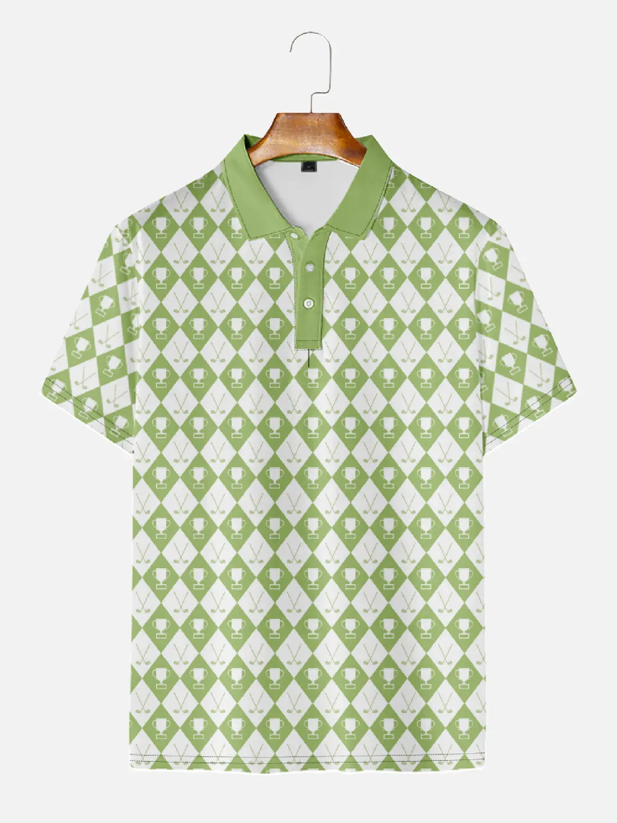Men's Green Diamond Checkers All Over Trophy Short Sleeve Polo ShirtMens short sleeve shirts Big and tall Mens shirts Short sleeve shirts for men Mens 4xl shirts Casual short sleeve shirts