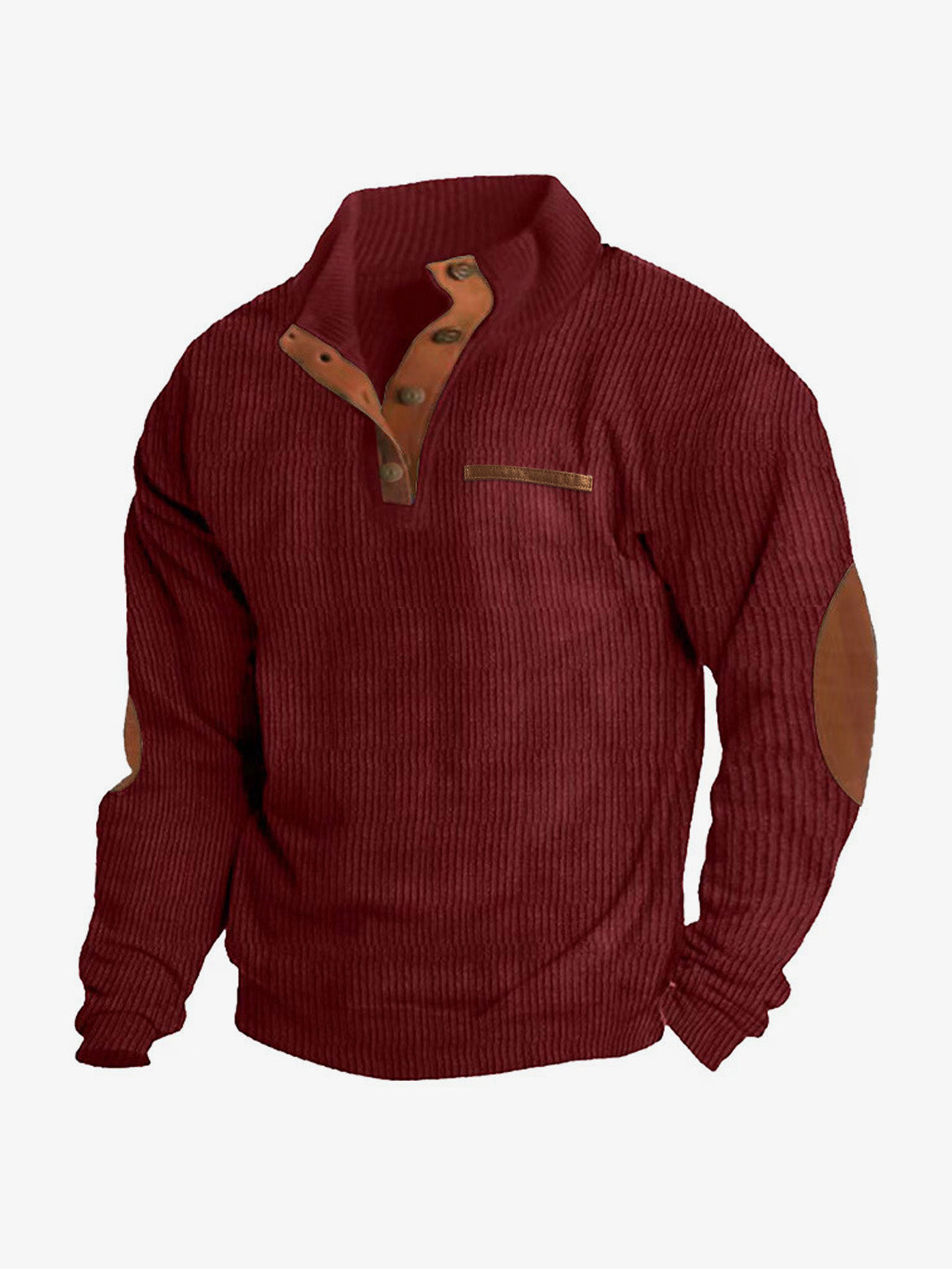 Men's Cord Texture Button Mock Neck Pullover Eleven Oasis