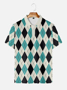 Men's Blue Checkered Short Sleeve Polo ShirtMens short sleeve shirts Big and tall Mens shirts Short sleeve shirts for men Mens 4xl shirts Casual short sleeve shirts