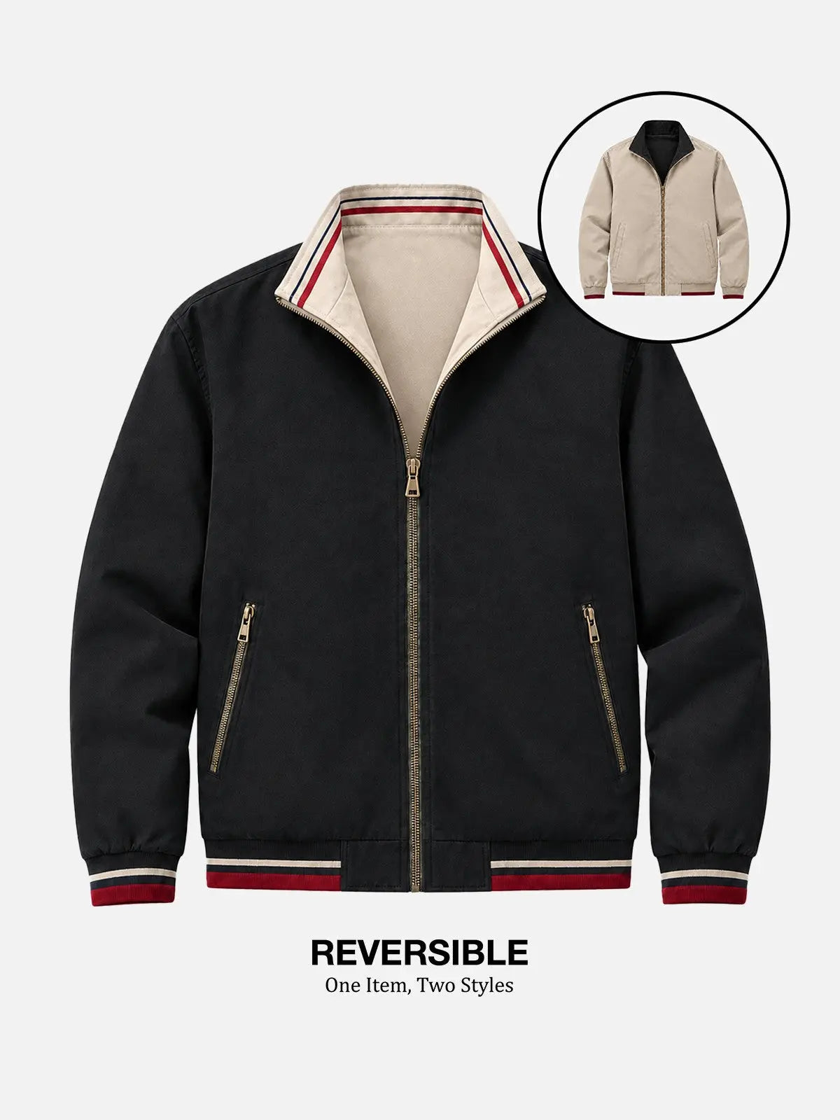 Men's Reversible Relaxed Fit Zip-Up Bomber Jacket