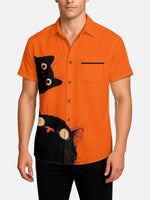 Men's Curious Black Cats Graphic Short Sleeve Shirt Eleven Oasis