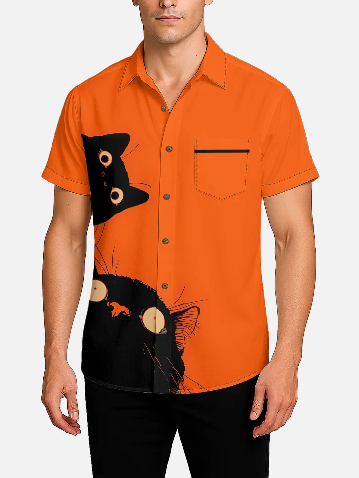 Men's Curious Black Cats Graphic Short Sleeve Shirt Eleven Oasis