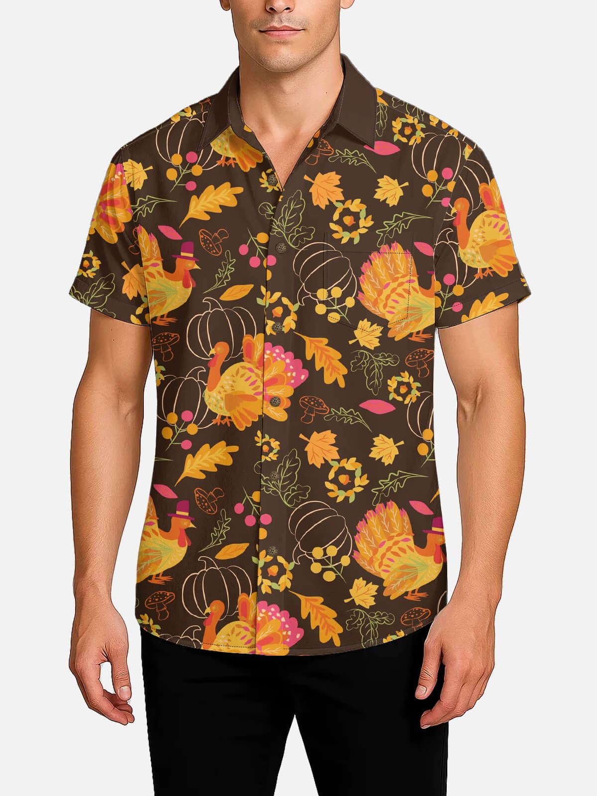 Tall Men's Thanksgiving Turkey All Over Print Short Sleeve Shirt Eleven Oasis