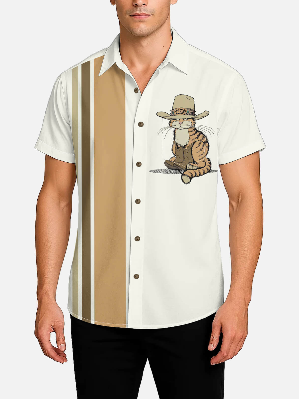Men's Cowboy Puss in Boots Short Sleeve Shirt Eleven Oasis