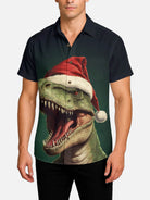 Men's Ferocious T-Rex Santa Hat Short Sleeve Shirt Eleven Oasis