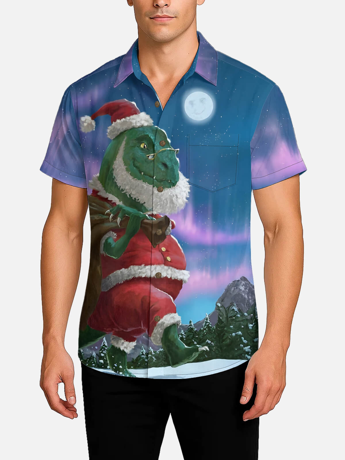 Tall Men's Dino Claus Christmas Short Sleeve Shirt Eleven Oasis