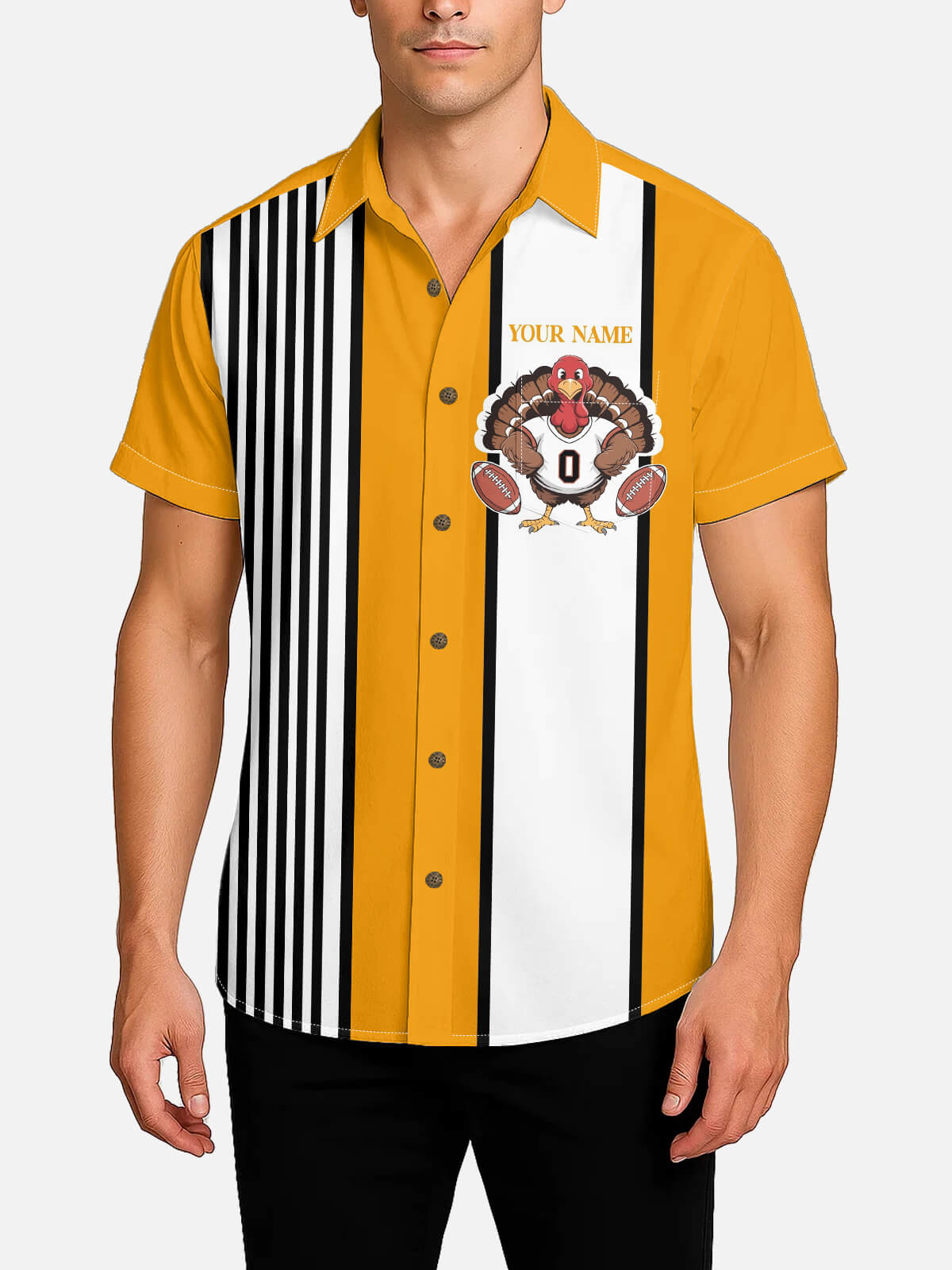 Men's Custom Thanksgiving Football Turkey Short Sleeve Shirt ElevenOasis
