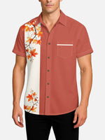 Tall Men's Fall Maple Branch Panel Short Sleeve Shirt Eleven Oasis