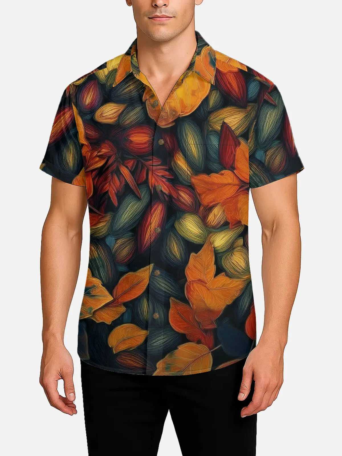 Tall Men's Fall Leaves Short Sleeve Shirt Eleven Oasis
