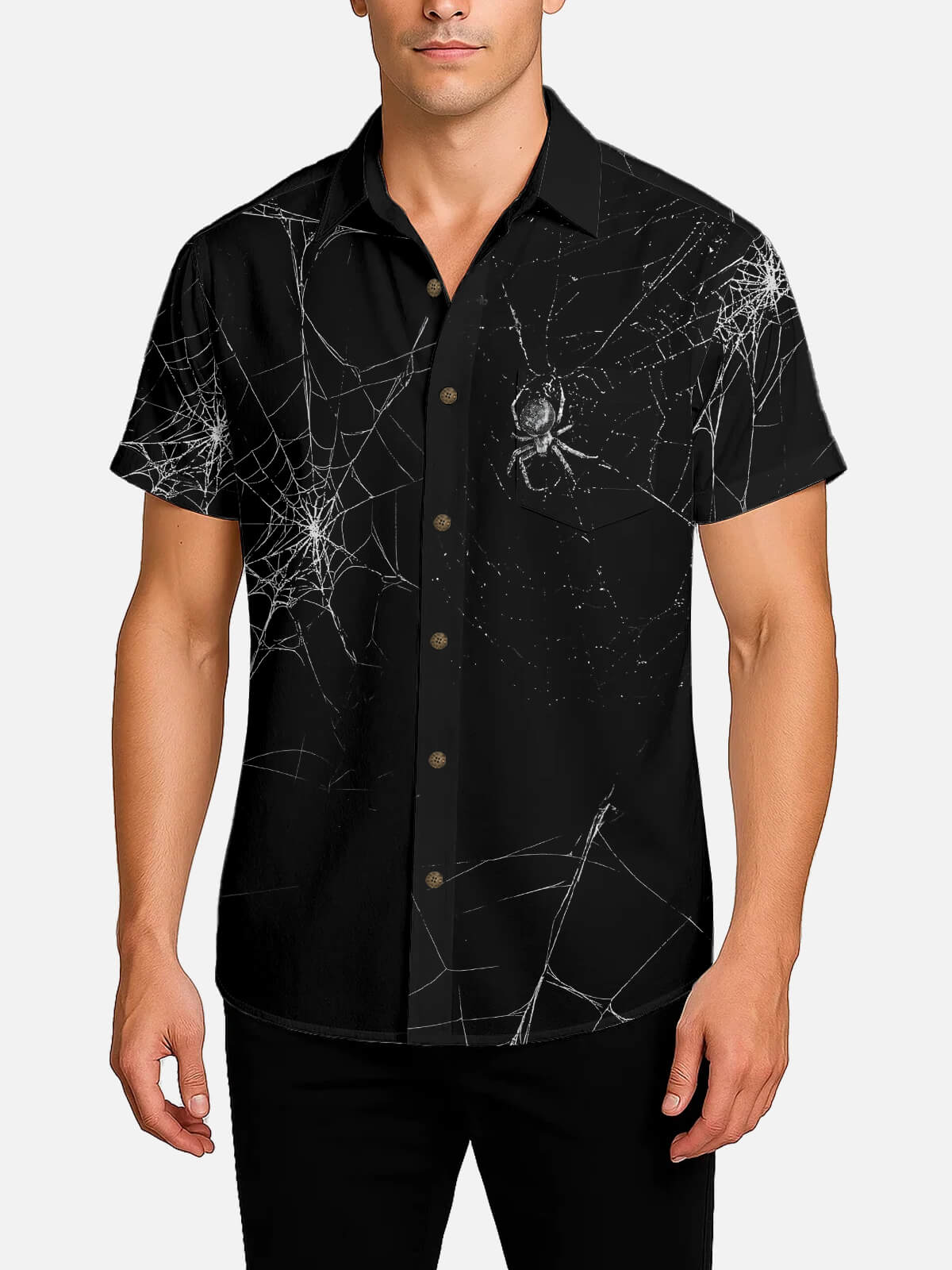 Tall Men's Ominous Spider Halloween Short Sleeve Shirt Eleven Oasis