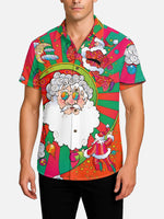 Tall Men's Psychedelic Groovy Christmas Santa Holiday Short Sleeve Shirt Eleven Oasis