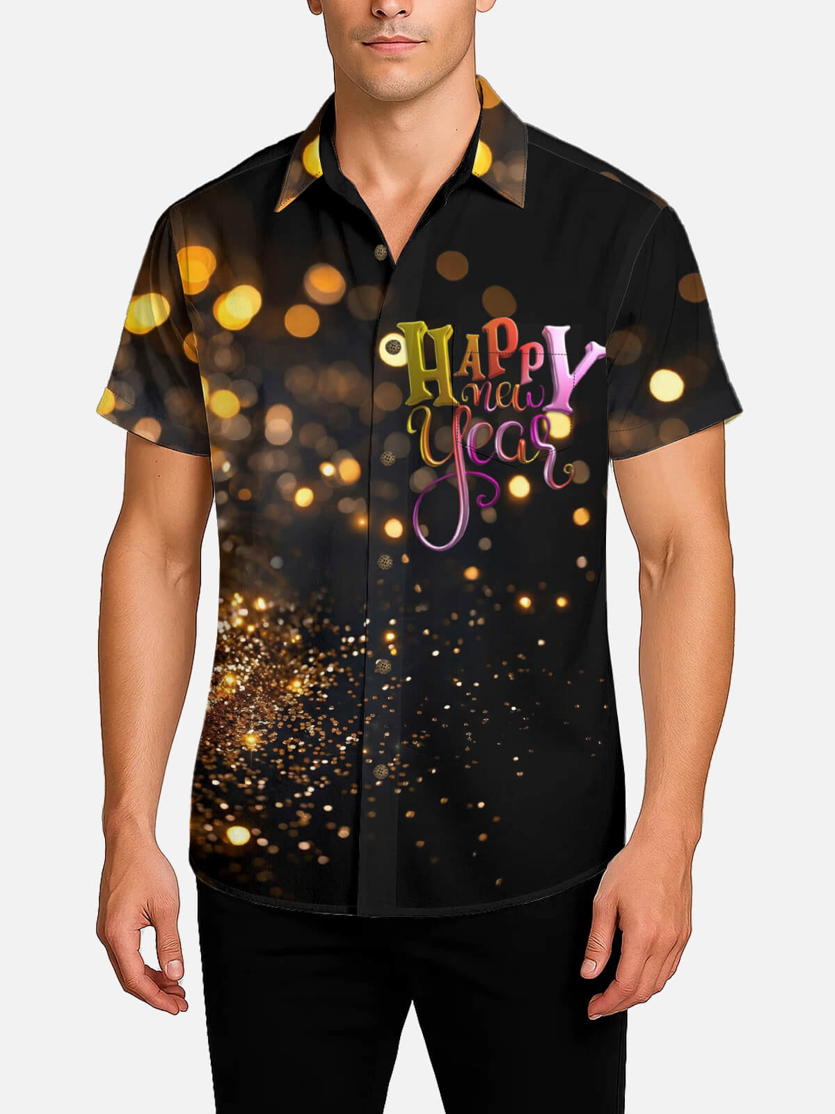 Tall Men's New Year Glitter Lights Short Sleeve Shirt Eleven Oasis