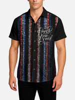 Tall Men's Glitter Stripe ¡°Happy New Year¡± Short Sleeve Shirt Eleven Oasis