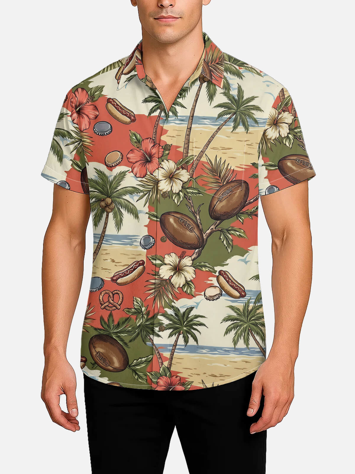 Tall Men's Tropical Retro Football Short Sleeve Shirt Eleven Oasis