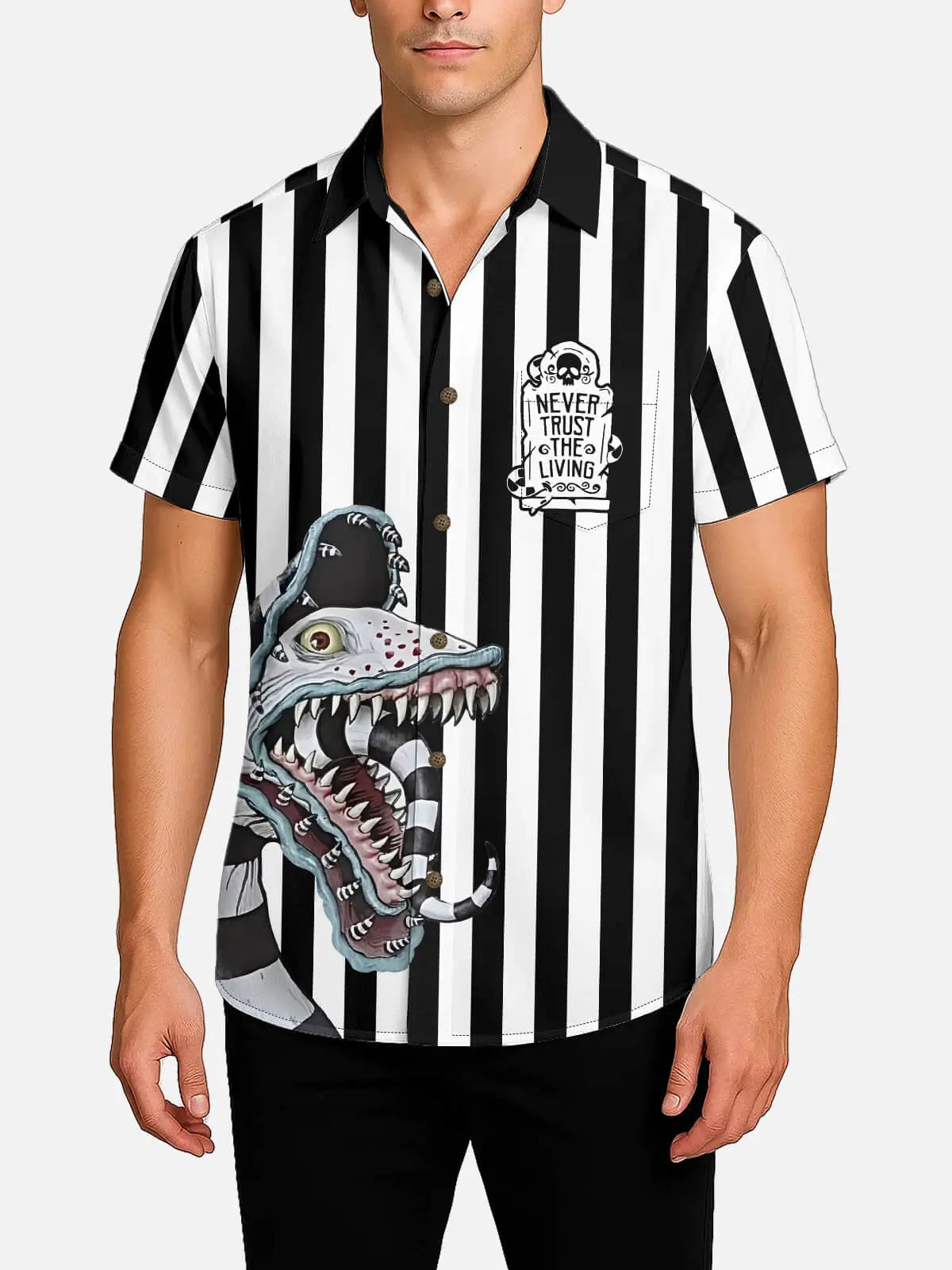 Tall Men's Beetlejuice Sandworm Halloween Short Sleeve Shirt ElevenOasis
